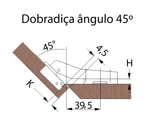 desenho técnico Dobradiça Slide on 45º