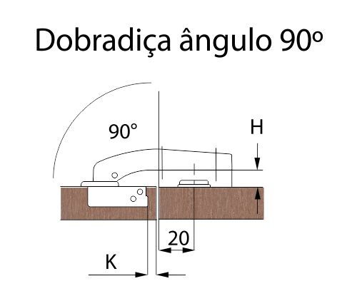 desenho técnico Dobradiça Slide on 90º